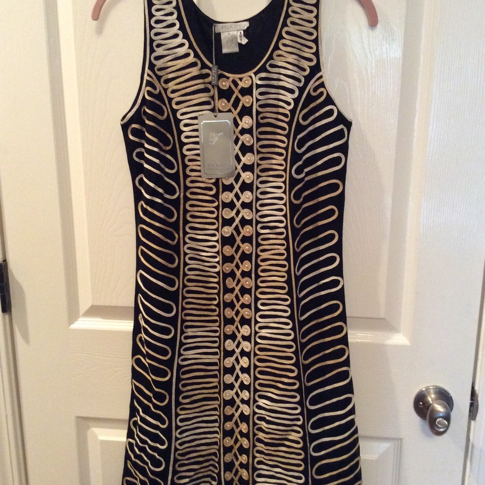 Felicity black dress with braided trim details